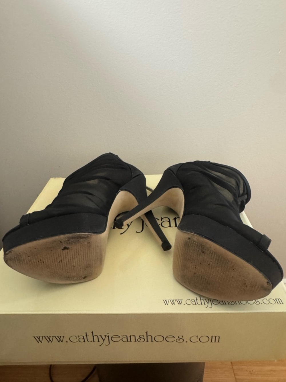 Black Ruched Peep-Toe Heeled Booties - Picture 6 of 9